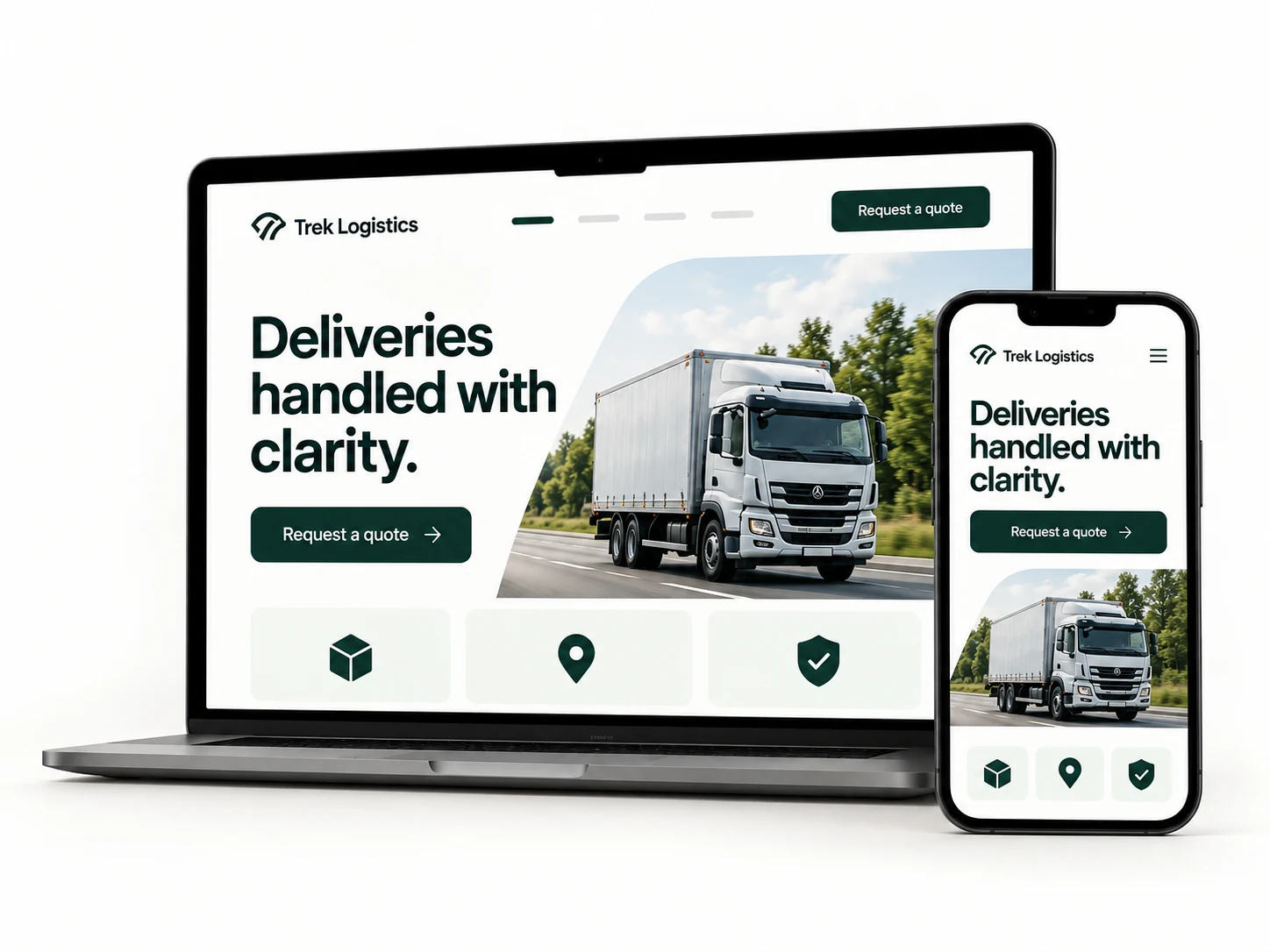 Concept website for Trek Logistics displayed on a laptop and a phone